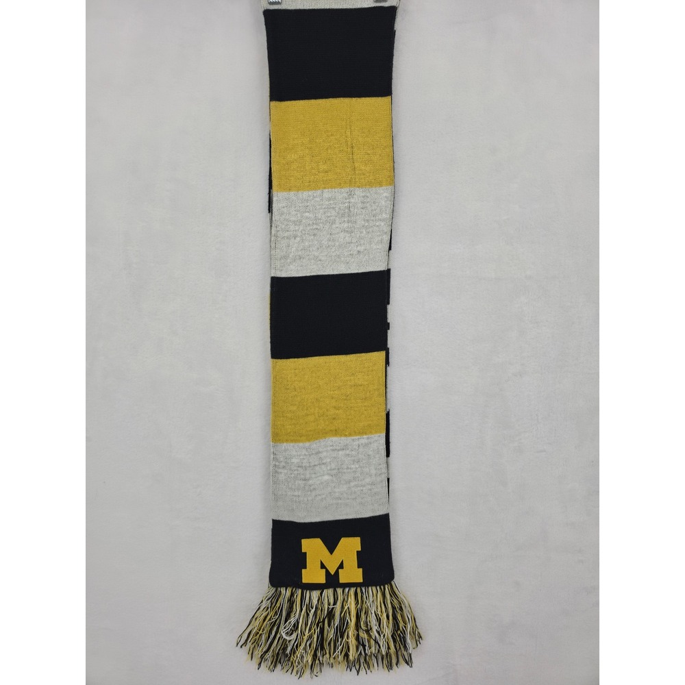 47 Brand University of Michigan Wolverines Knit Scarf Blue Yellow Striped Logo